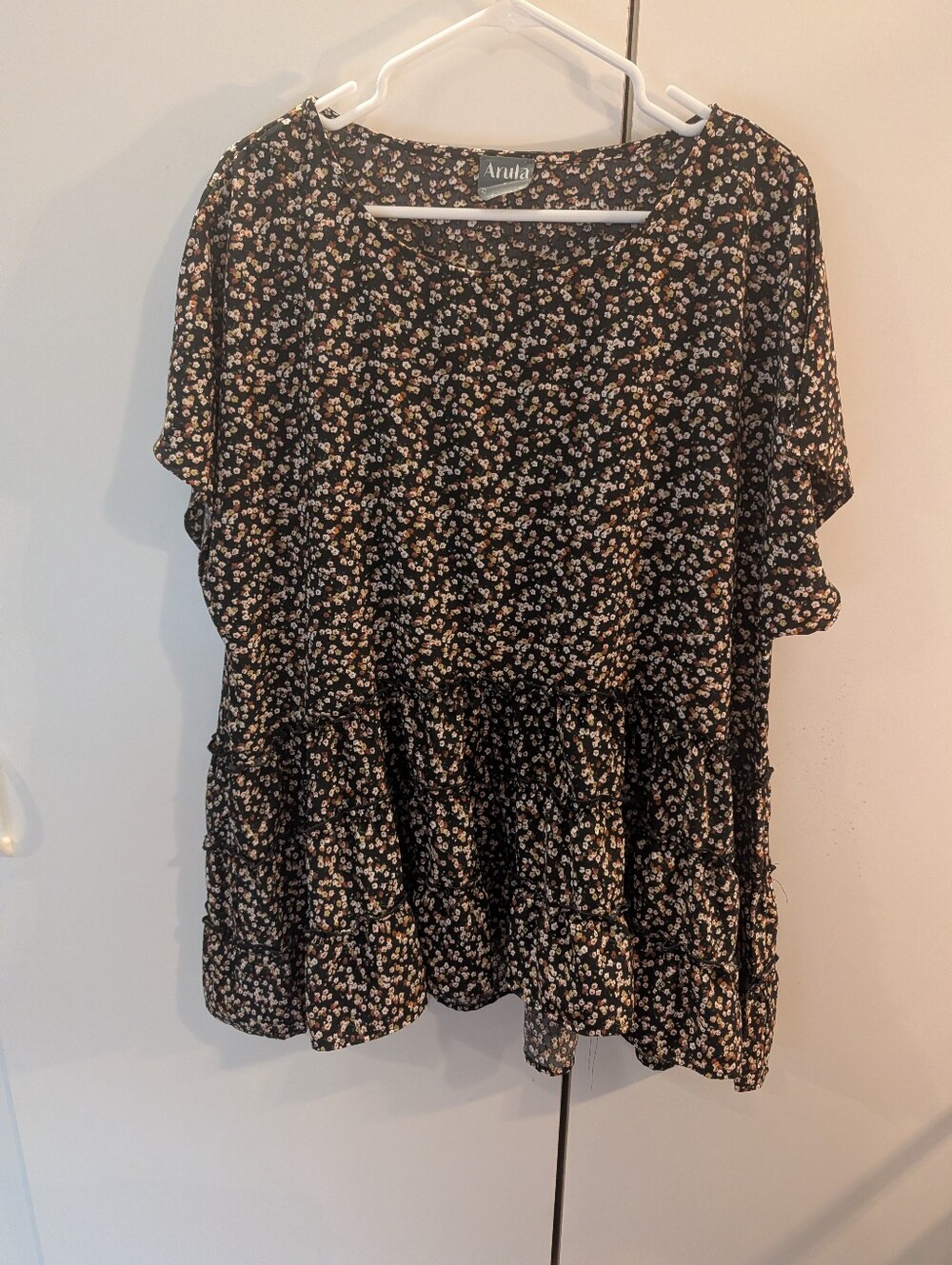 ARULA Black Floral Ruffle Peplum Blouse Woman's 1X